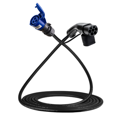 Adapterkabel typ 2 (laddstationens sida) till 3-polig blå CEE kontakt