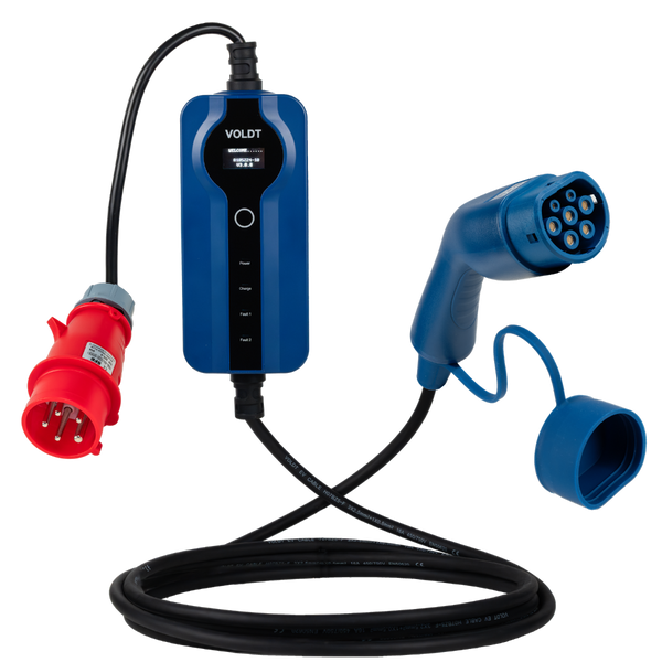 Typ 2 - 16A rött CEE uttag | 3-fas | Justerbar 8A - 16A | 11kW laddkabel