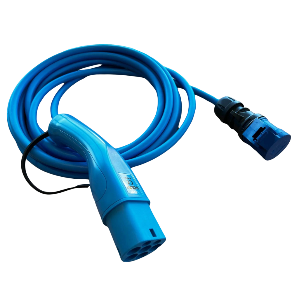 Adapterkabel typ 2 (laddstationens sida) till 3-polig blå CEE kontakt