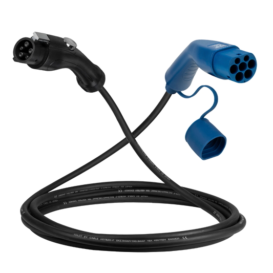 Typ 1 - typ 2 | 1 fas | 32a | 7,4 kW laddkabel
