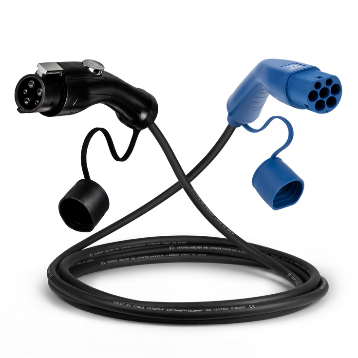 Typ 1 - typ 2 | 1 fas | 16A | 3,7kW laddkabel