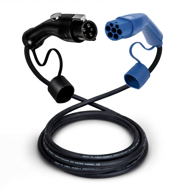 Typ 1 - typ 2 | 1 fas | 32a | 7,4 kW laddkabel